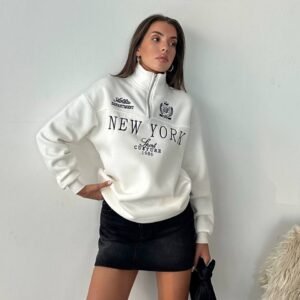 White Half Zip Sweater